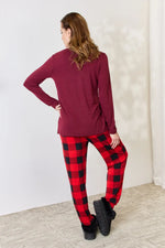 Zenana Full Size Plaid Round Neck Top and Pants Pajama Set - Ladyez