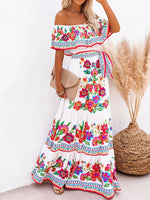 Floral Off Shoulder Ruffle Maxi Dress - Ladyez