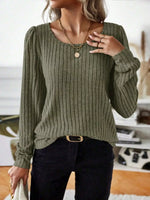 Ribbed Knit Long Sleeve T-Shirt
