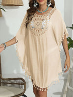 Tassel Crochet Round Neck Cover-Up - Ladyez