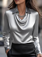 Full Size Long Sleeve Blouse with Collar Plus Size - Ladyez
