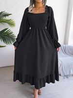 Smocked Square Neck Flounce Sleeve Dress - Ladyez