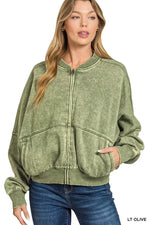 Zenana Acid Washed Fleece Jacket