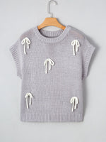 Bow Round Neck Short Sleeve Sweater