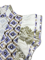 Printed Notched Ruffled Cap Sleeve Dress
