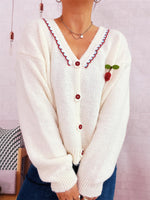Cherry Button-Front Long Sleeve Cardigan