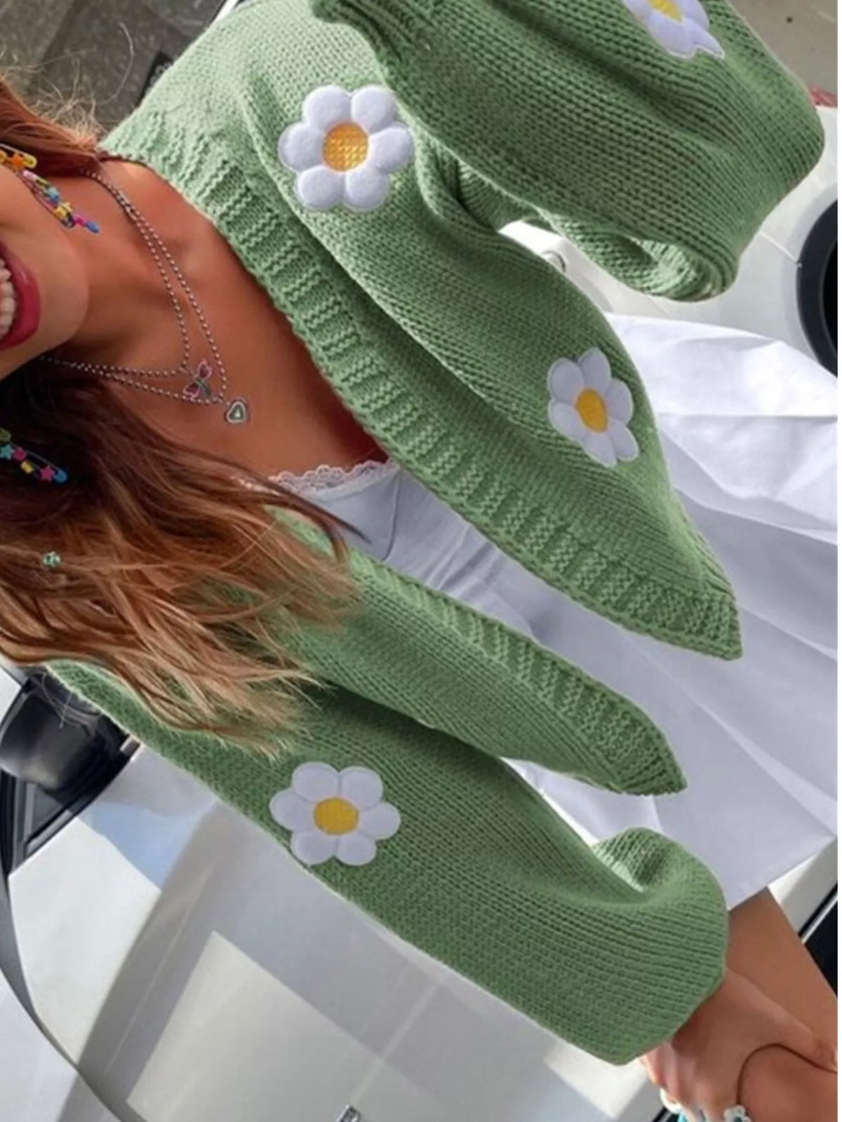 Floral Open Front Knit Cardigan