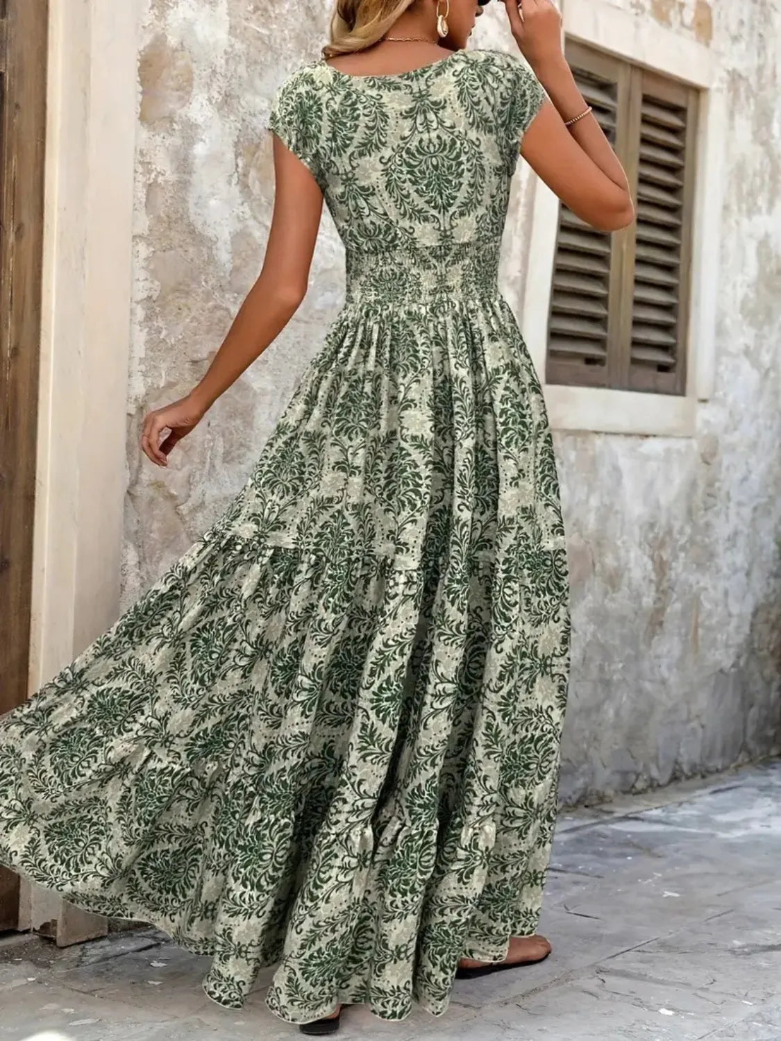 Vintage Floral Cap Sleeve Maxi Dress - Ladyez