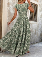 Vintage Floral Cap Sleeve Maxi Dress - Ladyez