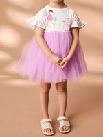 Children's Round Neck Ruffled Tulle Dress