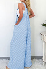Checkered Pocketed Wide Leg Overalls - Ladyez