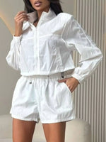 Zip Up Long Sleeve Outerwear and Shorts Set
