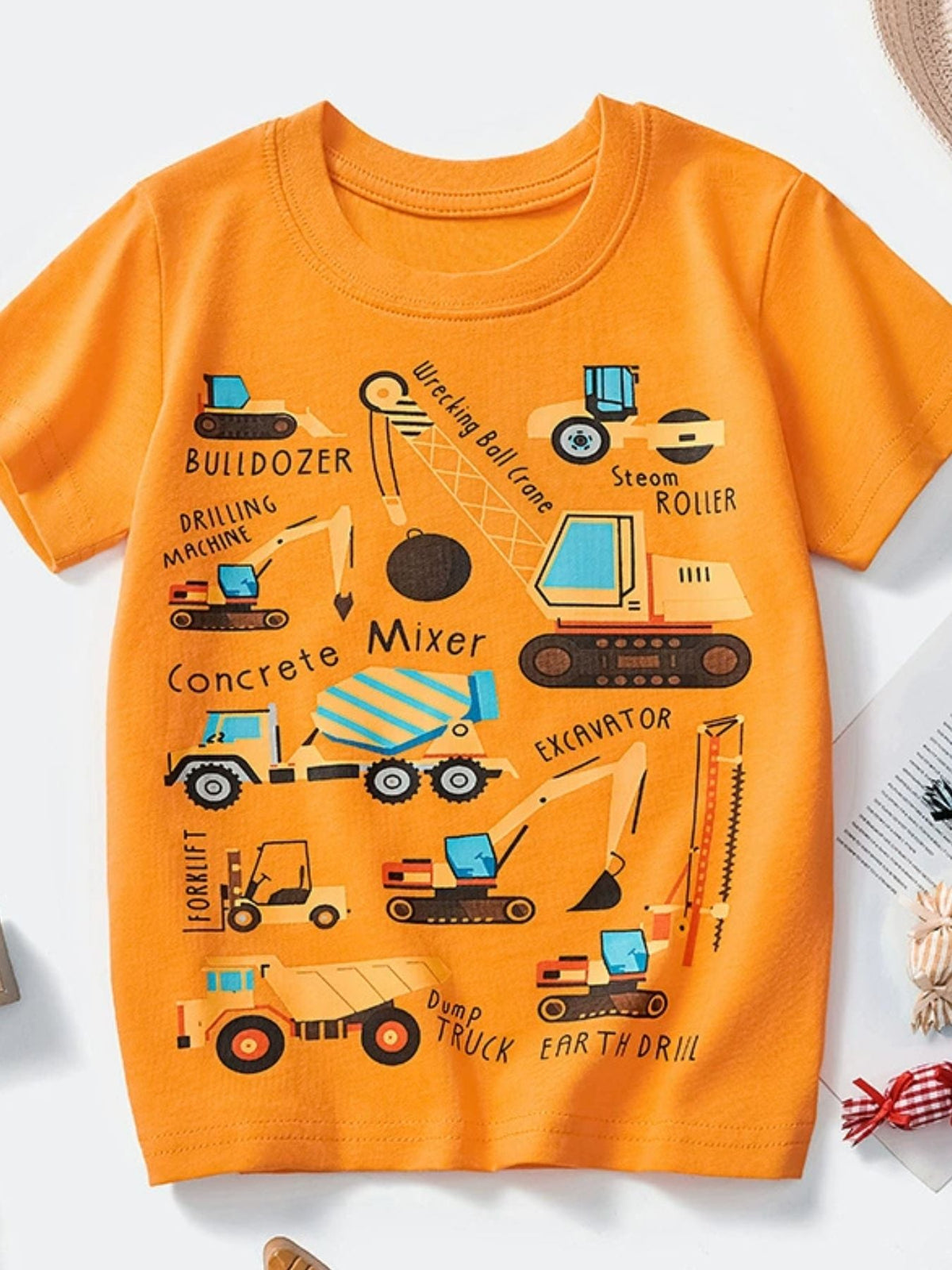 Children's Construction Vehicle Crew Neck Short Sleeve T-Shirt