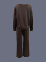 Boat Neck Long Sleeve Sweatshirt and Pants Set
