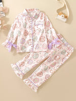 Children's Egg Print Pajama Set with Bow Accents