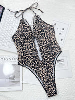 Leopard Cutout Halter Neck One-Piece Swimwear - Ladyez
