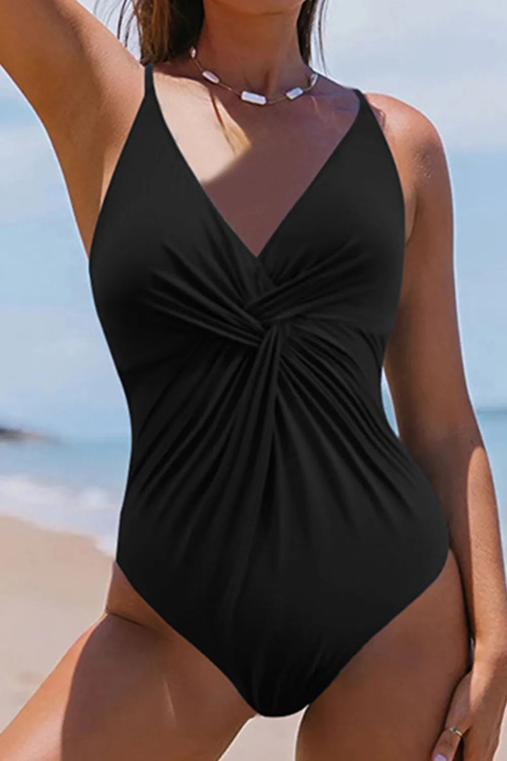 Twisted Crisscross V-Neck One-Piece Swimwear - Ladyez
