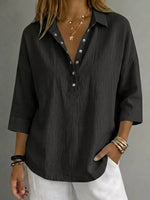 Full Size Snap Down 3/4 Sleeves Blouse Plus Size