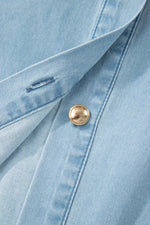 Full Buttons Collared Short Bubble Sleeve Long Denim Dress