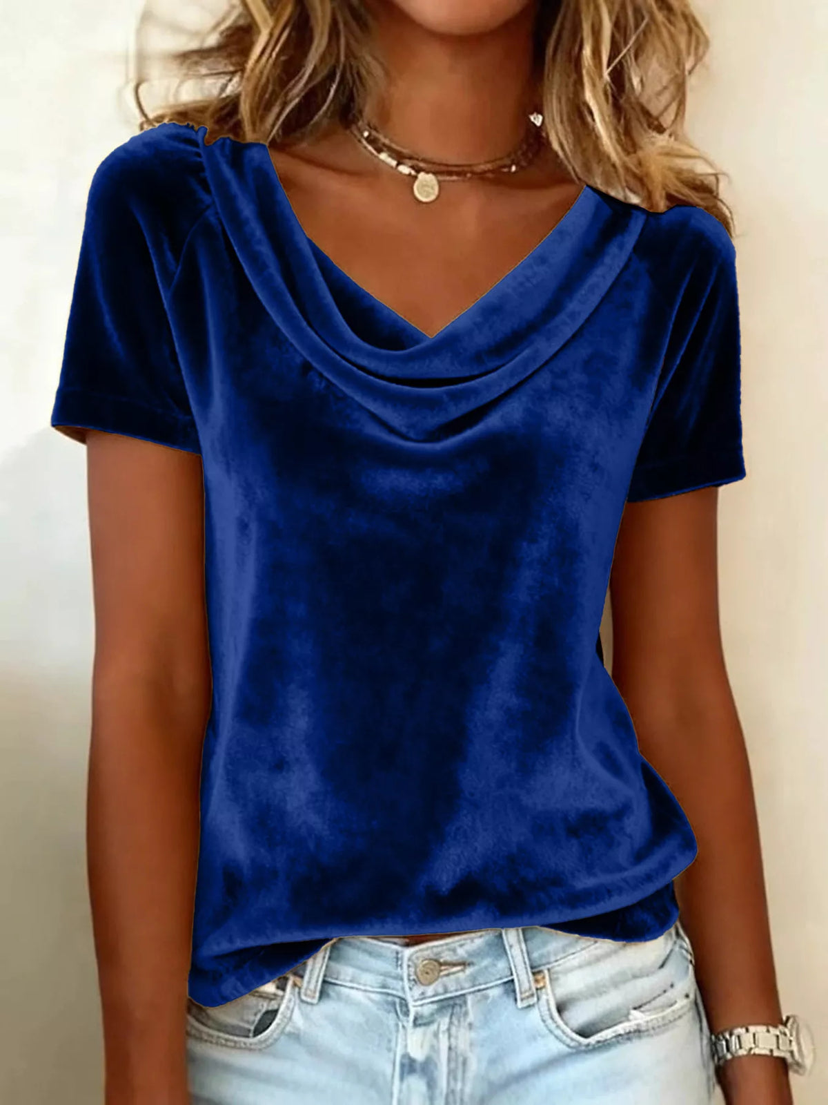Full Size Cowl Neck Short Sleeve Top Plus Size