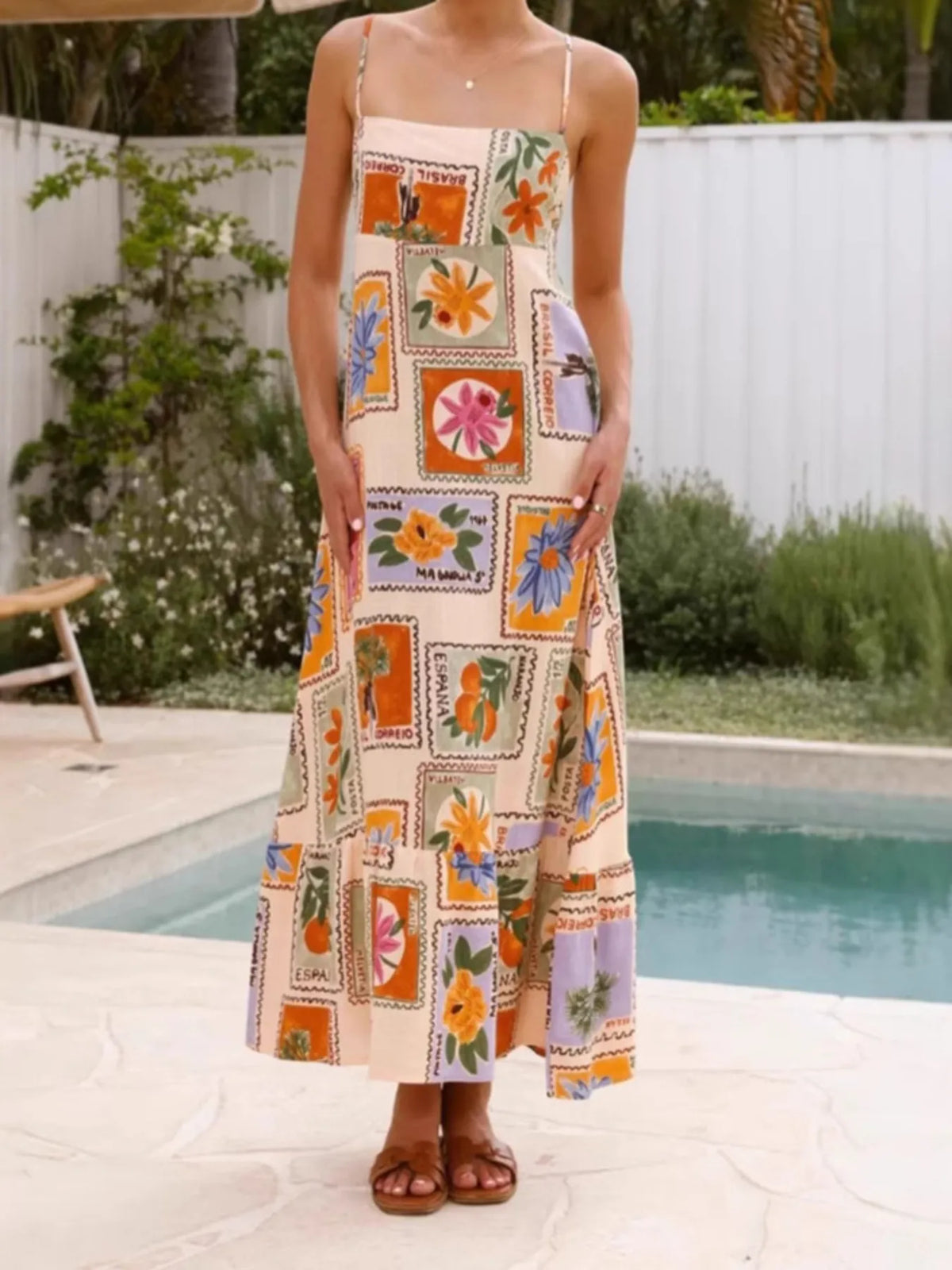 Printed Strapless Maxi Cami Dress - Ladyez