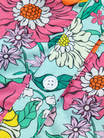 Floral Print Split Neck Button Front Flutter Sleeve Blouse