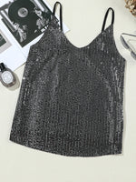 Sequined V-Neck Cami Top - Ladyez