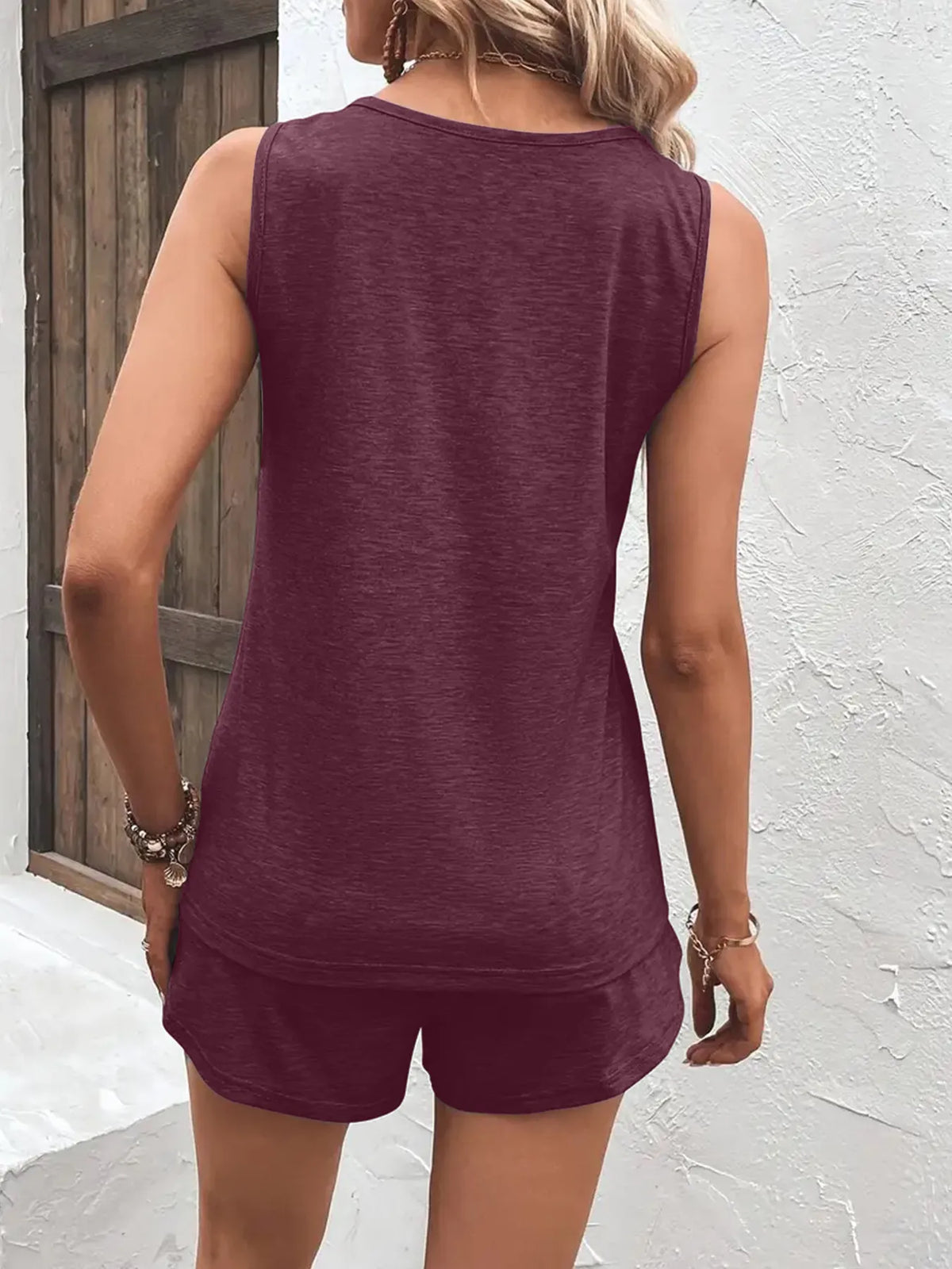 Casual Wide Strap Tank Top and Shorts Set