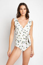 Marina West Swim Float On Ruffle Faux Wrap One-Piece in Daisy Cream - Ladyez