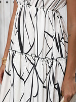 Abstract Print Ruffle Sleeve V-Neck Midi Dress