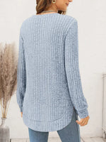 Ribbed Round Neck Long Sleeve T-Shirt