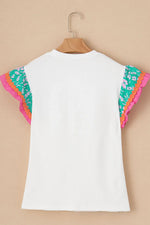 Ruffled Round Neck Cap Sleeve Top