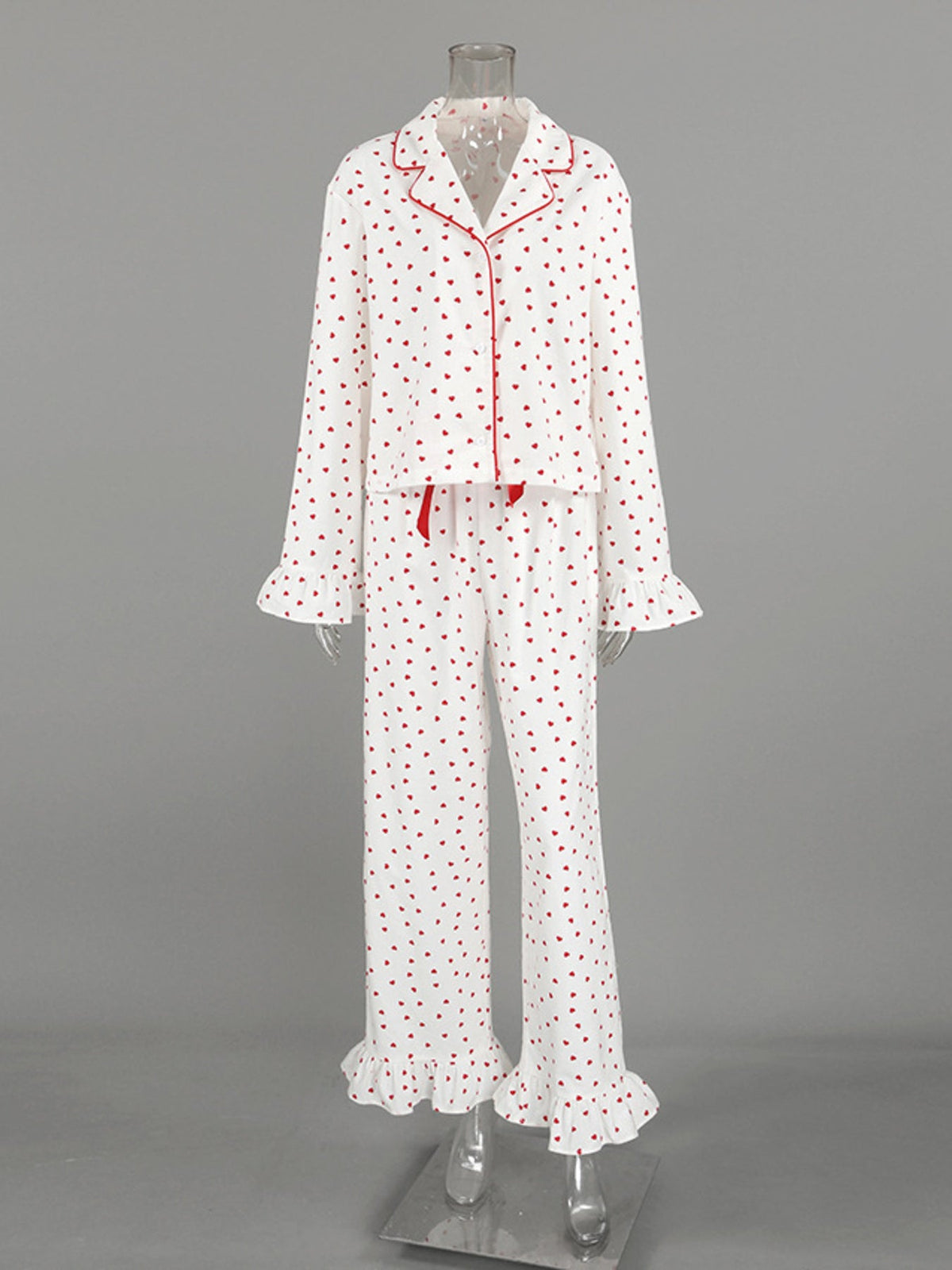 Heart Print Long Sleeve Top and Pants Lounge Set