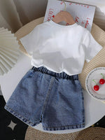 Children's Bowknot T-shirt and Denim Shorts Set