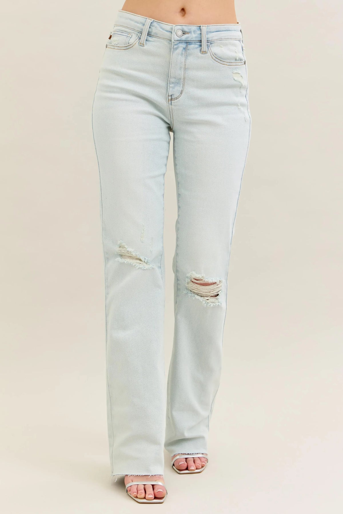 Judy Blue Full Size Destroy & Fray Hem Bootcut Jeans Plus Size - Ladyez