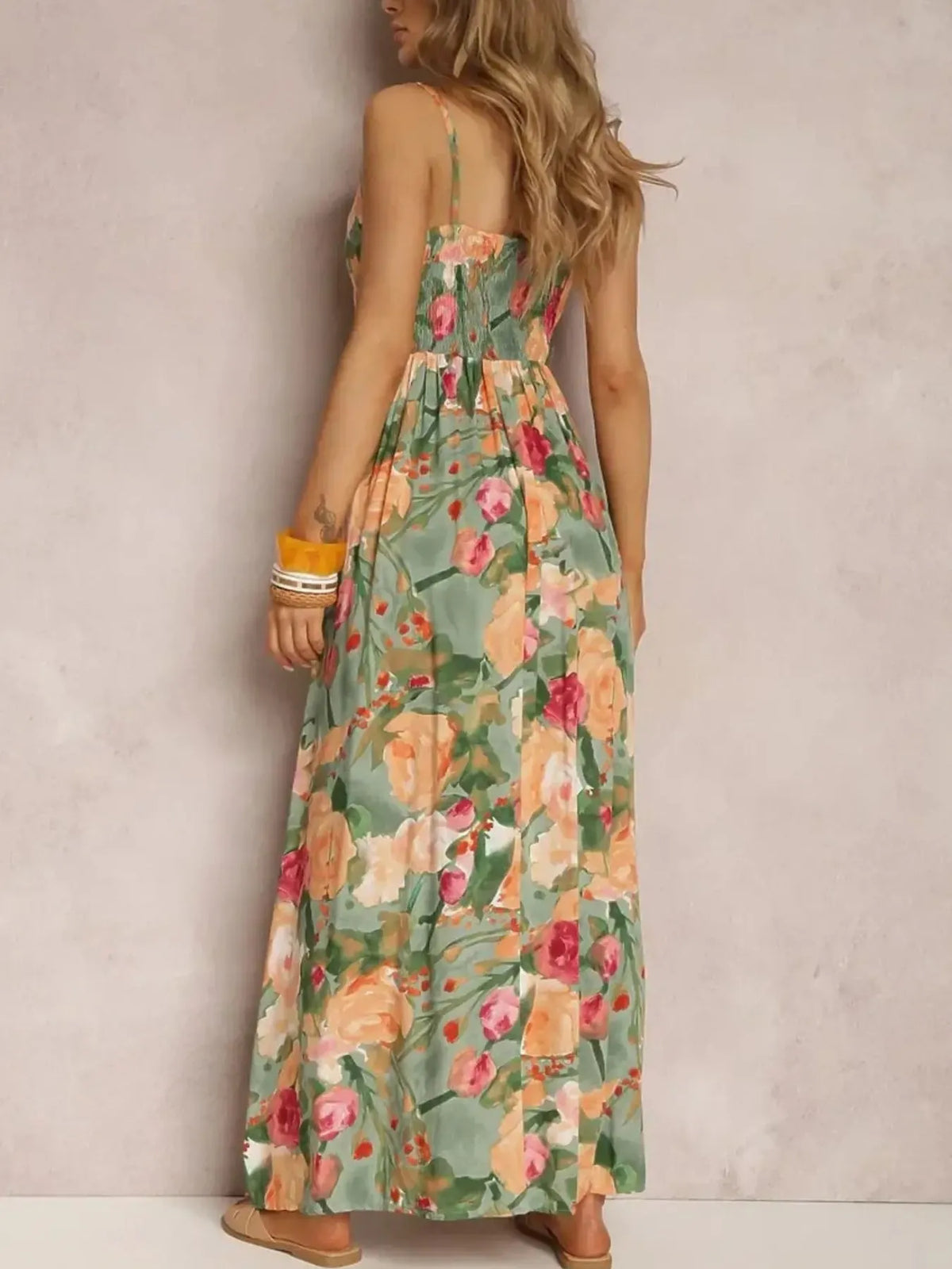 Floral Print Surplice Spaghetti Strap Maxi Dress - Ladyez