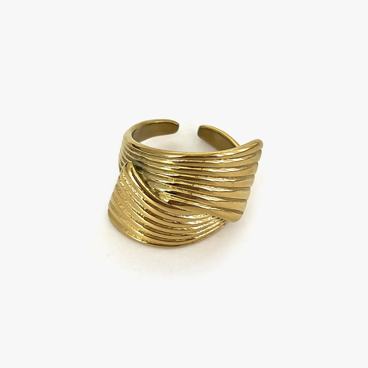 2-Piece Stainless Steel Textured Wave Ring - Ladyez