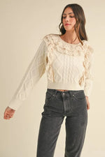 MABLE Ruffled Lace Crochet Sweater