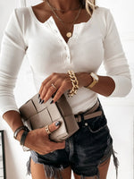 Button Detail Long Sleeve T-Shirt - Ladyez
