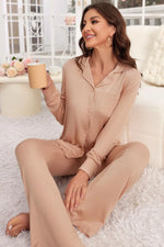 Button Up Long Sleeve Top and Pants Lounge Set - Ladyez