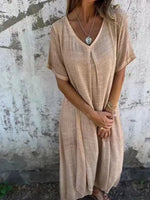 Full Size V-Neck Short Sleeve Midi Dress Plus Size