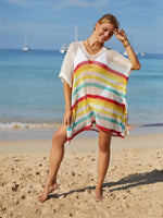 Angel Wings Cutout Striped Cover-Up with Tassel - Ladyez