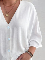 Full Size Casual V-Neck Button Down Relaxed Fit Blouse Plus Size