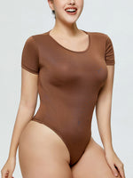 Full Size Round Neck Short Sleeve Bodysuit - Ladyez