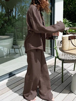 Relaxed Fit Button Up Shirt and Pants Two-Piece Set