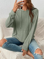 Casual Ribbed Knit Drawstring Hoodie