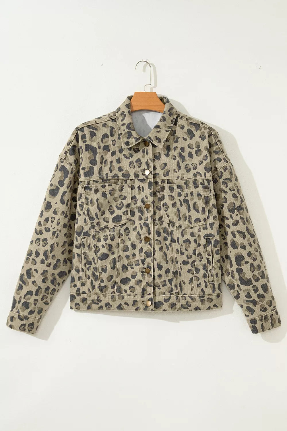 Leopard Print Seam Detail Button Down Denim Jacket