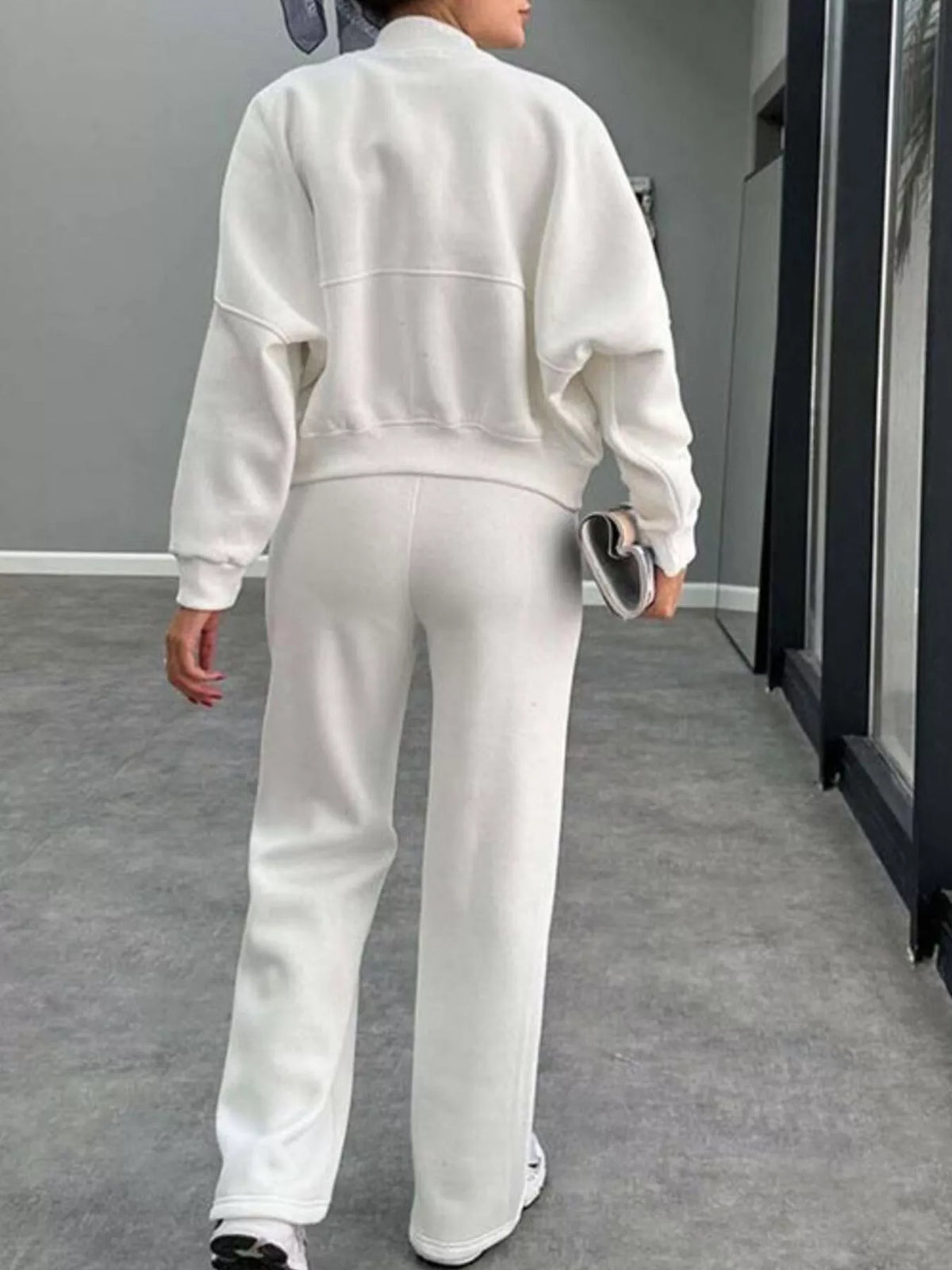 Zip Up Dropped Shoulder Outerwear and Pants Set