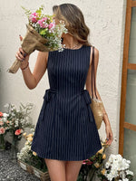 Striped Sleeveless Tie Waist Dress