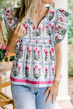 Floral Print Ruffle Sleeve Blouse